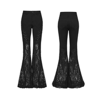 Black Gothic Lace Denim Flared Pants for Women