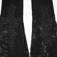 Black Gothic Lace Denim Flared Pants for Women
