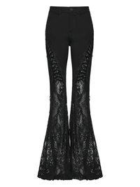 Black Gothic Lace Denim Flared Pants for Women