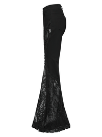 Black Gothic Lace Denim Flared Pants for Women