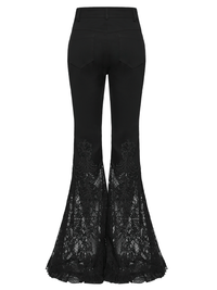 Black Gothic Lace Denim Flared Pants for Women
