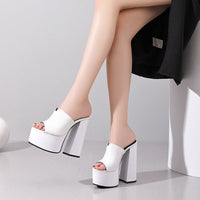 Genuine Leather Women's Platform Sandals – 8cm Heel