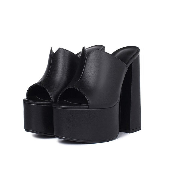Genuine Leather Women's Platform Sandals – 8cm Heel