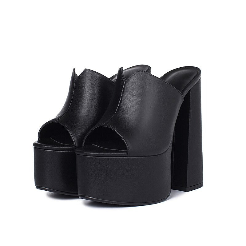 Genuine Leather Women's Platform Sandals – 8cm Heel