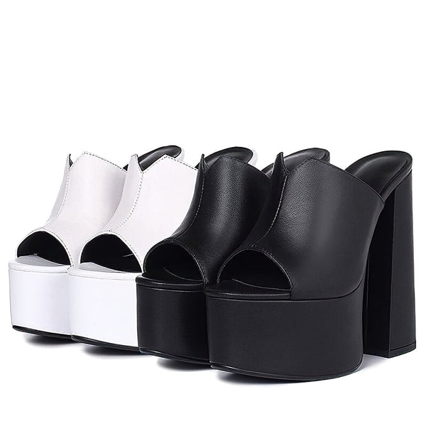 Genuine Leather Women's Platform Sandals – 8cm Heel