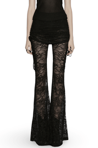 Black Lace Flared Pants Women Gothic Alternative Fashion