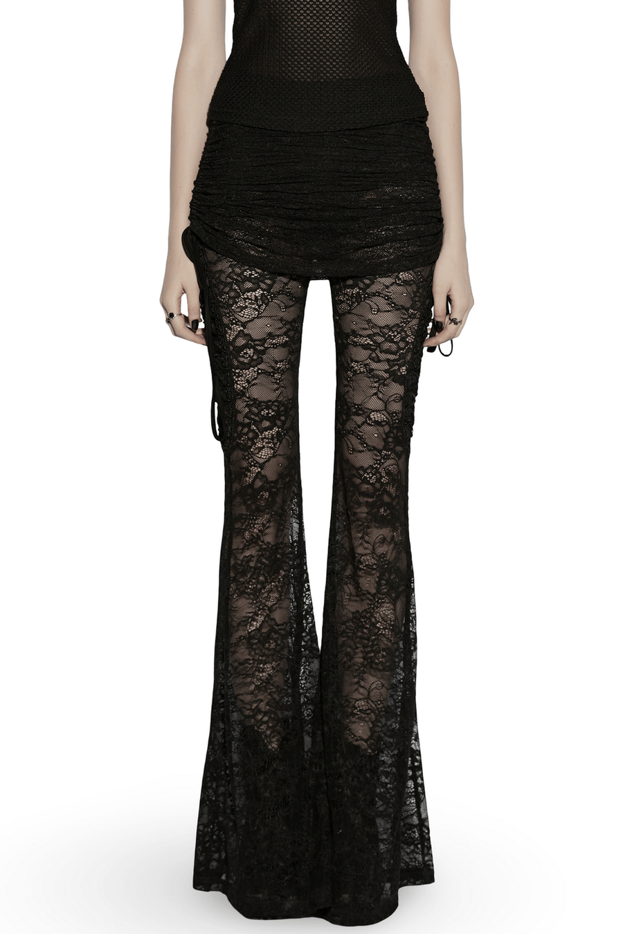 Black Lace Flared Pants Women Gothic Alternative Fashion