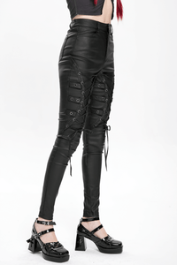 Black Faux Leather Lace Up Pants for Women – Gothic Punk Style