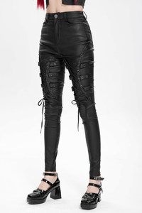 Black Faux Leather Lace Up Pants for Women – Gothic Punk Style