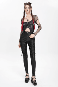 Black Faux Leather Lace Up Pants for Women – Gothic Punk Style