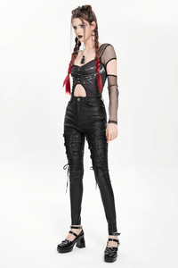 Black Faux Leather Lace Up Pants for Women – Gothic Punk Style