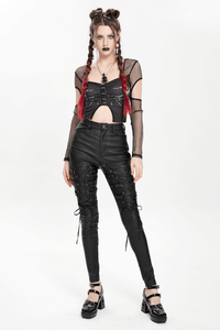 Black Faux Leather Lace Up Pants for Women – Gothic Punk Style