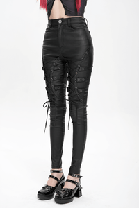 Black Faux Leather Lace Up Pants for Women – Gothic Punk Style