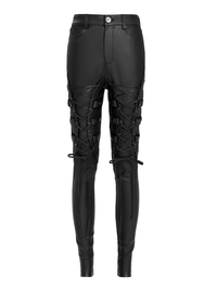 Black Faux Leather Lace Up Pants for Women – Gothic Punk Style