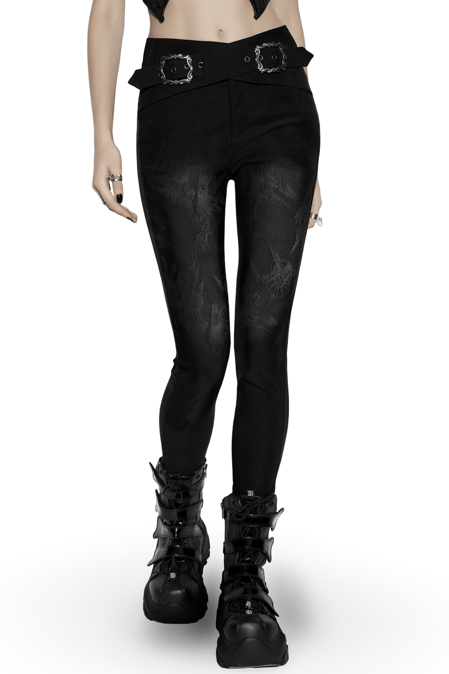 Women's Gothic Jacquard Denim Skinny Jeans – Dark Castle Pattern