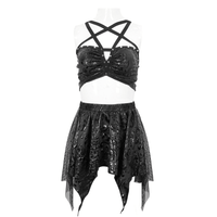 Gothic Floral Swimsuit with Studded Star Straps – Black