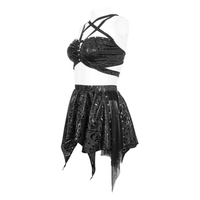 Gothic Floral Swimsuit with Studded Star Straps – Black