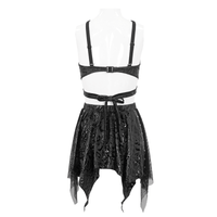 Gothic Floral Swimsuit with Studded Star Straps – Black
