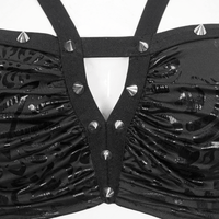 Gothic Floral Swimsuit with Studded Star Straps – Black