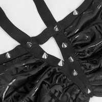 Gothic Floral Swimsuit with Studded Star Straps – Black