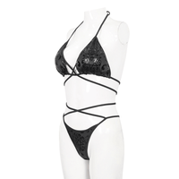 Black Gothic Pentagram Cross Strap Bikini Set for Women