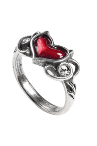 Gothic Red Enamel Heart Ring with Austrian Crystals