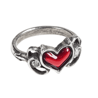 Gothic Red Enamel Heart Ring with Austrian Crystals