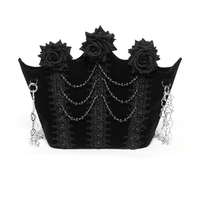 Black Velvet Gothic Rose Shoulder Bag with Pearl Chains