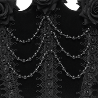 Black Velvet Gothic Rose Shoulder Bag with Pearl Chains