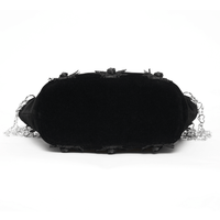 Black Velvet Gothic Rose Shoulder Bag with Pearl Chains