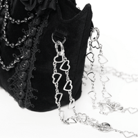 Black Velvet Gothic Rose Shoulder Bag with Pearl Chains