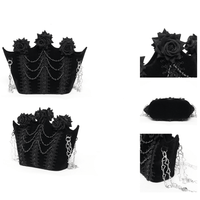 Black Velvet Gothic Rose Shoulder Bag with Pearl Chains