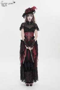 Black Velvet Gothic Rose Shoulder Bag with Pearl Chains