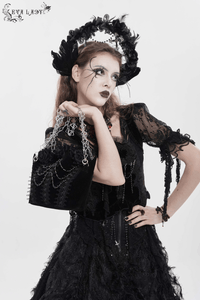 Black Velvet Gothic Rose Shoulder Bag with Pearl Chains