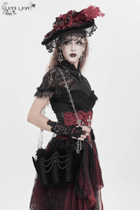 Black Velvet Gothic Rose Shoulder Bag with Pearl Chains
