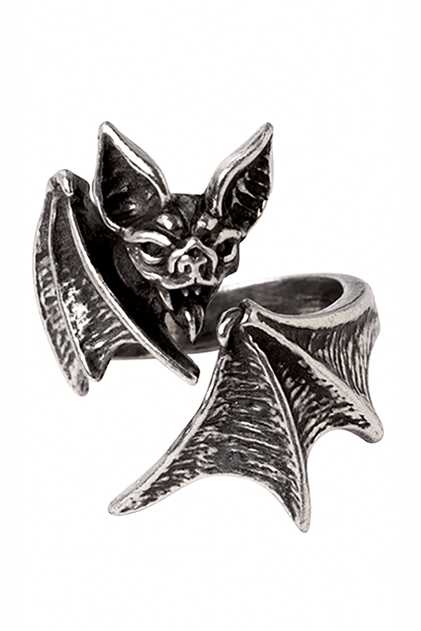 Antiqued Pewter Gothic Bat Wing Ring Unisex