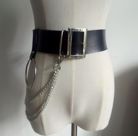 Black Faux Leather Gothic Belt with Metal Chains – Women's Punk Waist Harness