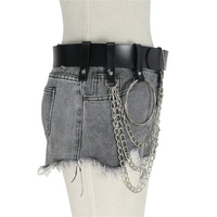 Black Faux Leather Gothic Belt with Metal Chains – Women's Punk Waist Harness