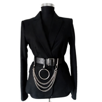 Black Faux Leather Gothic Belt with Metal Chains – Women's Punk Waist Harness