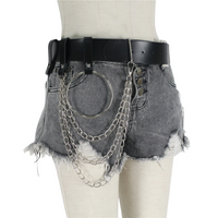Black Faux Leather Gothic Belt with Metal Chains – Women's Punk Waist Harness