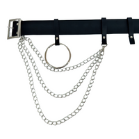 Black Faux Leather Gothic Belt with Metal Chains – Women's Punk Waist Harness