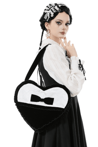Black Velvet Gothic Lace Bow Crossbody Bag for Women