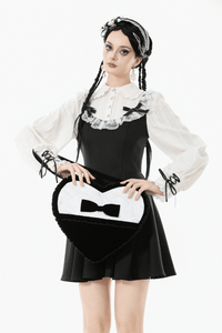 Black Velvet Gothic Lace Bow Crossbody Bag for Women