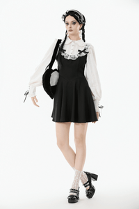 Black Velvet Gothic Lace Bow Crossbody Bag for Women