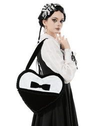 Black Velvet Gothic Lace Bow Crossbody Bag for Women