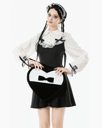 Black Velvet Gothic Lace Bow Crossbody Bag for Women