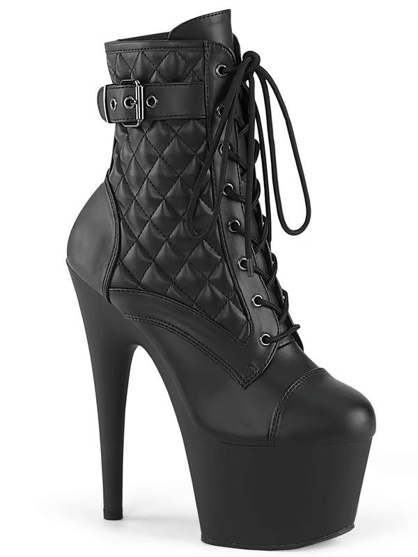 Black Quilted Platform Ankle Boots with Stiletto Heel – PLEASER
