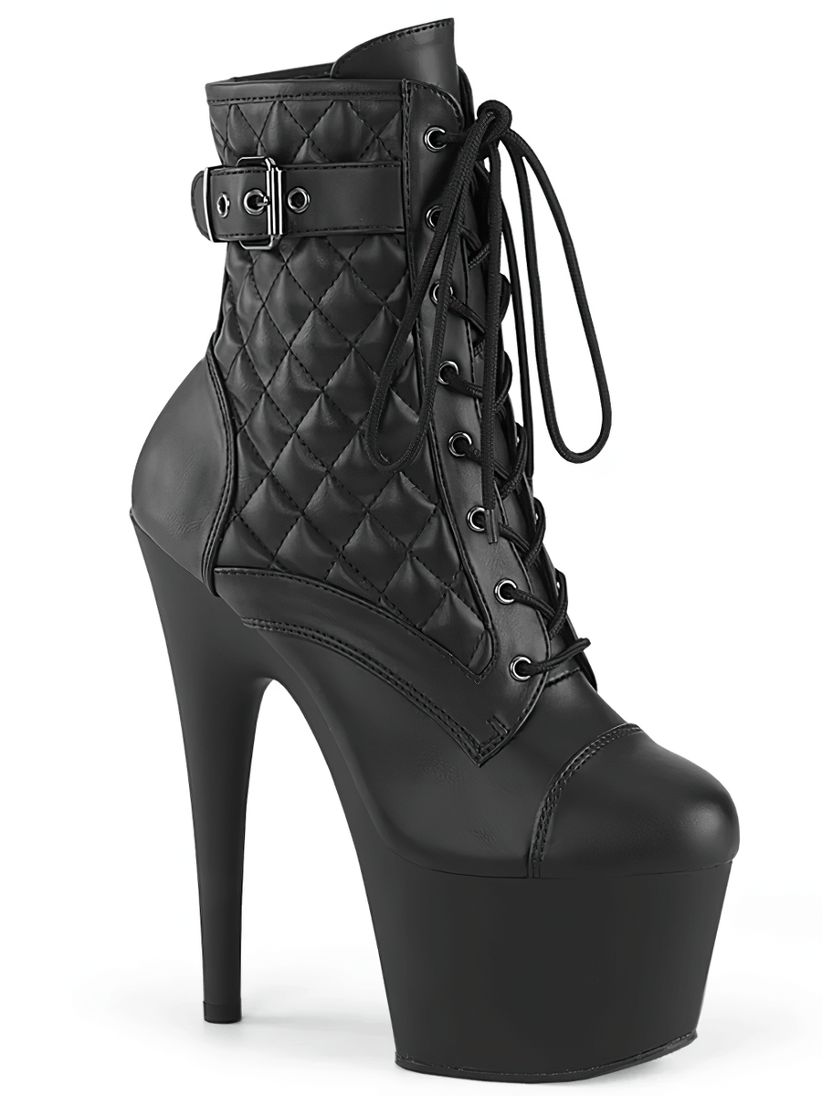 Black Quilted Platform Ankle Boots with Stiletto Heel – PLEASER