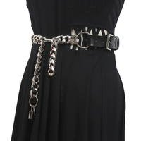 Women's Black PU Leather Metal Chain Belt – Adjustable Fashion Accessory