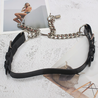 Women's Black PU Leather Metal Chain Belt – Adjustable Fashion Accessory